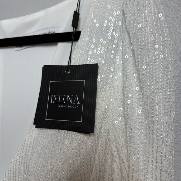 Mac Duggal Faux Wrap Long Sleeve Sequin Gown in White - Picture 7 of 11